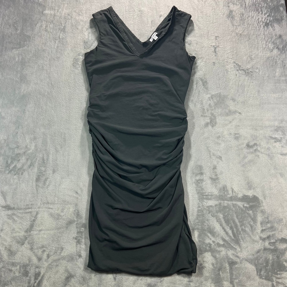 James Perse Side Ruched Midi Dress Womens Size 4 Dark Gray V-Neck WBJ6557CU USA